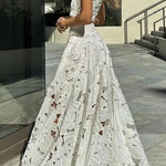 Next Trip Floral Embroidery Crochet Lace Elastic Waist Pocket Maxi Skirt