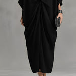Women's Black Woven  Dress With Deep V-Neck & Twist-Front Detail, Timeless Dramatic-Luxe Style Dress