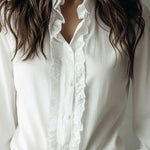 Elegant Ruffled Button-Down Long Sleeve Shirt With Flared Cuffs