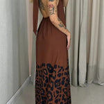 Leopard Print Sexy Halter Neck Backless Loose Maxi Dress