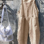 Strap Striped Jumpsuit Wide Leg Pants