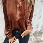 Women's Fashion Gold Velvet Lapel Shirt