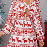 Long Sleeves Puff Sleeves Animal Printed Contrast Color Flower Print One-Shoulder Mini Dresses