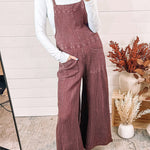 Red Textured Shoulder Straps Pocketed Overalls