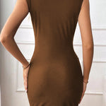 Bodycon Sleeveless Pleated Solid Color Mock Neck Mini Dresses