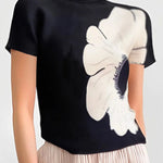 Short Sleeves Skinny Flower Print High Neck T-Shirts Tops