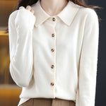Casual Loose Long Sleeves Buttoned Solid Color Lapel Collar Cardigan Tops