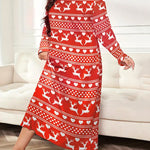 Long Sleeves Loose Animal Prints Printed Round-Neck Maxi Dresses Pajamas