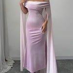 Bodycon Cape Solid Color Velvet Off-the-shoulder Midi Dresses