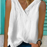 Women's V-Neck Hem Split Sleeveless Shirt