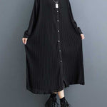 A-Line Long Sleeves Buttoned Pleated Pockets Split-Joint Lapel Midi Dresses Shirt Dress