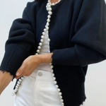 Pearl Trim Ripped Hem Cardigan