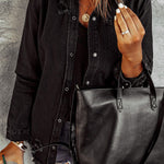 Casual Ripped Raw Hem Button Up Denim Shacket