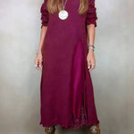 Retro knitted slit two-piece long skirt