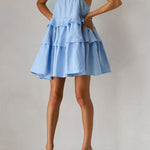 High Waisted Loose Backless Layered Pleated Solid Color Tied Spaghetti-Neck Mini Dresses