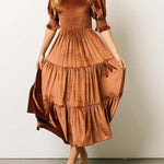 Gold velvet square neck ruffled high waist tight temperament commuter dress