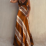 Always Falling Satin Ethnic Print Smocked Back Midi Dress