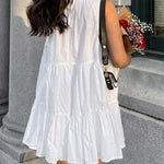 A-Line Loose Pleated Ruffled Solid Color Split-Joint Round-Neck Mini Dresses Shirt Dress