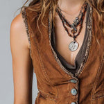 Washed Caramel Denim With Brass Button Stitching Vest