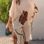 Floral Print Batwing Sleeves Loose-fitting Top and Relaxed Pocket Straight Pants Set