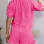 Women's Casual Half-zip Top and Ruffle Shorts Set