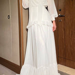 V-neck Lantern Sleeve High-Waisted Tiered Ruffle Maxi Dress