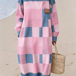 Women'S Casual Color-Block Denim Patchwork Printed Dress