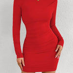 Bodycon Long Sleeves Asymmetric Pleated Solid Color One-Shoulder Mini Dresses
