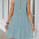 A-Line Loose Hollow Pleated Solid Color Split-Joint Round-Neck Mini Dresses