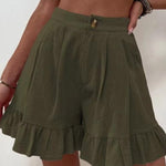 Women Summer Cotton Casual Plain Natural Ruffled Shorts