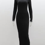 Bodycon Long Sleeves Solid Color Split-Joint Round-Neck Maxi Dresses