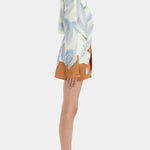 Lake Days Satin Colorblock Unique Print Tie-up Shirt Mini Dress