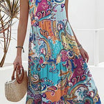 Unique Floral Print Sleeveless Midi Dress