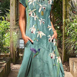 A-Line Loose Animal Printed Flower Print Round-Neck Midi Dresses