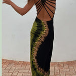 Summer Adventures Tie-dye Print Back Lace-up Stretch Maxi Dress