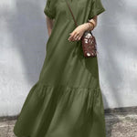 A-Line Loose Solid Color Split-Joint V-Neck Maxi Dresses