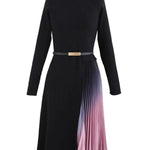 ROMANCE THAT WOWS PLEATED BELTED KNIT DRESS