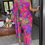 Bodycon Sleeveless Asymmetric Pleated Printed One-Shoulder Maxi Dresses