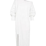 Long Sleeves Loose Solid Color Split-Side One-Shoulder Midi Dresses