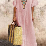 Linen Cotton Embroidered Slit Dress