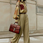 Long Sleeves Loose Buttoned Contrast Color Plaid Lapel Blouses&Shirts Tops