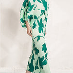 Batwing Sleeves Loose Pleated Printed V-Neck Midi Dresses