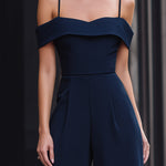 Off-Shoulder Structured Wide-Leg Suiting Jumpsuit