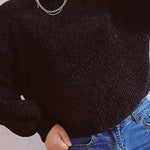 Solid Color Casual Round Neck Lantern Sleeve Short Knitted Sweater