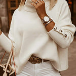 Casual Loose Solid Color High-Neck Long Sleeves Knitwear