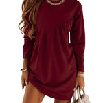 Casual Loose Long Sleeves Solid Color Round-Neck Mini Dresses