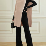 Loose Asymmetric Solid Color Split-Joint High Neck Sweater Tops