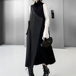 Irregularity Loose Asymmetric Buttoned Solid Color Split-Joint High Neck Midi Dresses
