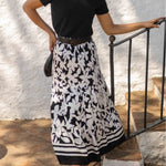 Resort Style Botanical Print Elastic Waist Loose Stitching Midi Skirt