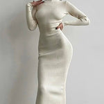 High Collar Mid-length Pitted Knitted Dresses Women's Solid Color Knitted Dress